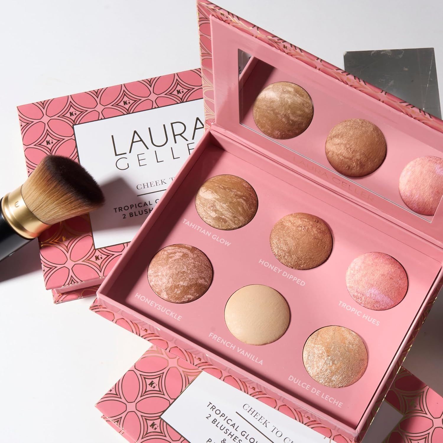 LAURA GELLER NEW YORK Cheek to Chic Tropical Glow Baked Face Palette | Includes 2 Blushes, 2 Bronzers and 2 Radiant Highlighters